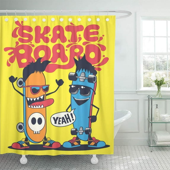 Libin Character Skater Skateboard Monster Urban Abstract Adorable Beast Shower Curtain 60x72 inch