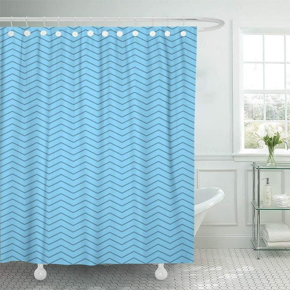 Libin Chevron Abstract Blue Zigzag Pattern White Aqua Dark Shower Curtain 66x72 inch