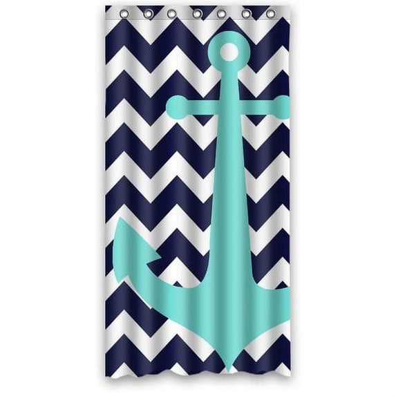 Libin Chevron Anchor Shower Curtain Polyester Fabric Bathroom Decorative Curtain Size 36x72 Inches