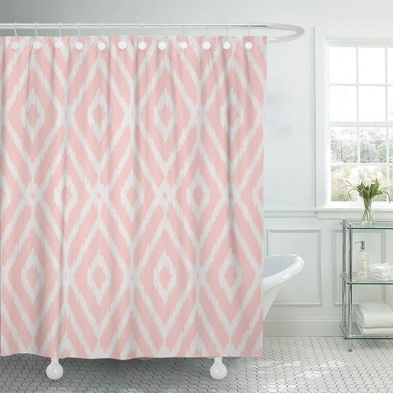 Libin Chevron Chic Pastel Blush Pink Ikat Diamond Pattern Girly Shower Curtain 66x72 inch