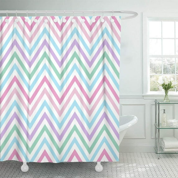 Libin Chevron Pastel Colorful Spring Pink Blue Purple Green Turquoise Shower Curtain 66x72 inch