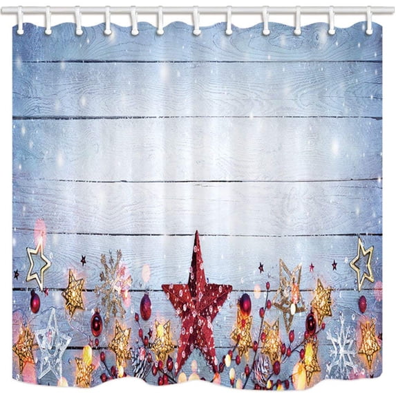 Libin Children Wooden Theme And Christmas Decor Star Snow Polyester Fabric Bathroom Shower Curtain 66x72 inches