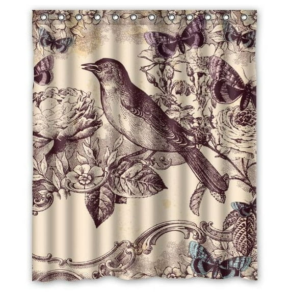 Libin Chinese Style Classic Birds And Flowers Shower Curtain Polyester Fabric Bathroom Decorative Curtain Size 60x72 Inches