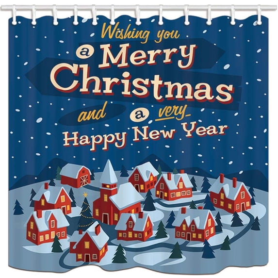 Libin Christmas Fairy Tale Village In The Snow Polyester Fabric Bathroom Shower Curtain 66x72 inches
