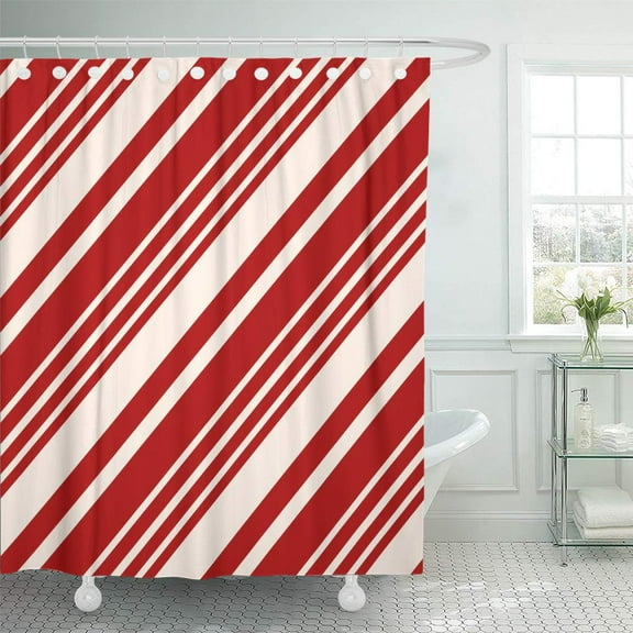 Libin Christmas Seamless Vector Pattern Contain Candy Cane Stripes in Red Shower Curtain 60x72 inch