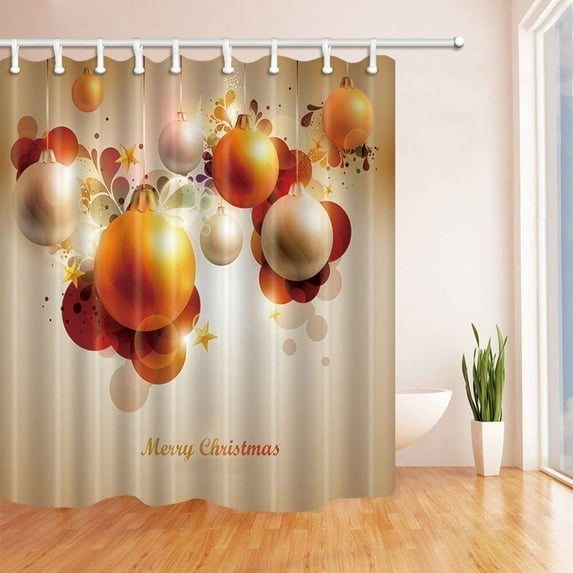 Libin Christmas Shiny Christmas Colored Balls Polyester Fabric Bath Curtain, Bathroom Shower Curtain 66x72 inches
