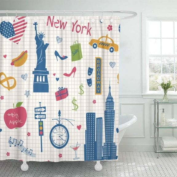Libin City New York Seamless Background Vector Building Broadway Doodle Love Shower Curtain 60x72 inch