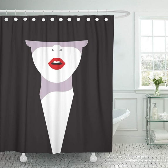 Libin Classy High Cartoon Glamorous Woman Red Lips on Shower Curtain 66x72 inch