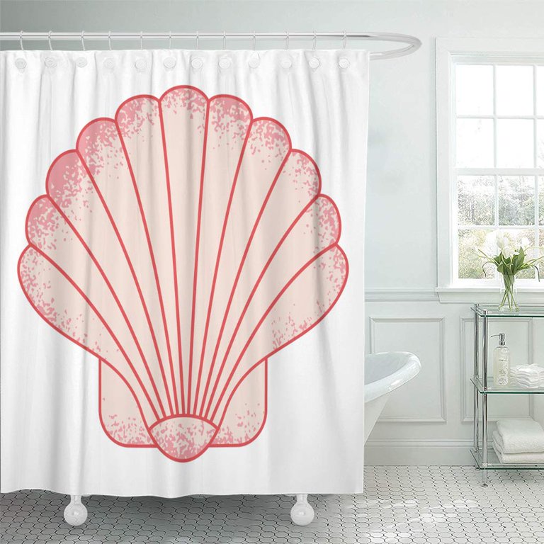 Libin Clipart Pink Clam of Peach Seashell White Cartoon Sea Shower Curtain  66x72 inch 