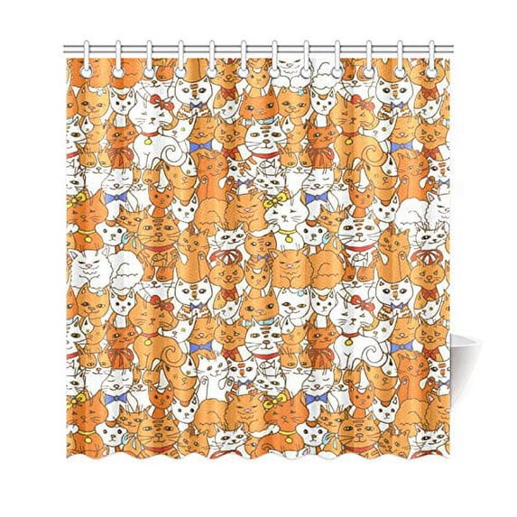 Libin Collection Cute Cats Group Shower Curtain,Garden Cartoon Kitten Polyester Fabric Shower Curtain Bathroom Sets 66x72 Inches