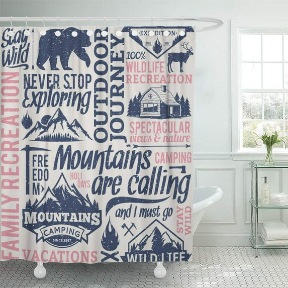Libin Colorado Retro Styled Typographic Mountain and Adventures Pattern Tennessee Hiking Shower Curtain 60x72 inch