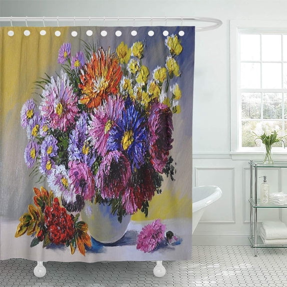 Libin Colorful Abstract Oil Painting on Canvas Still Life Flowers Shower Curtain 60x72 inch