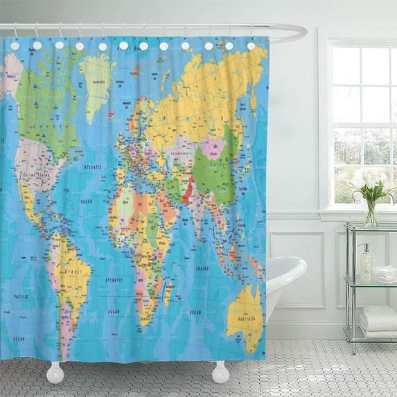 Libin Colorful Accurate Excellent World Map Schools College Students Geography Shower Curtain 60x72 inch