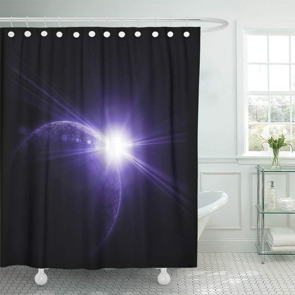 Libin Colorful Atmosphere Planet in Space Against The Sun Moon Shower Curtain 66x72 inch