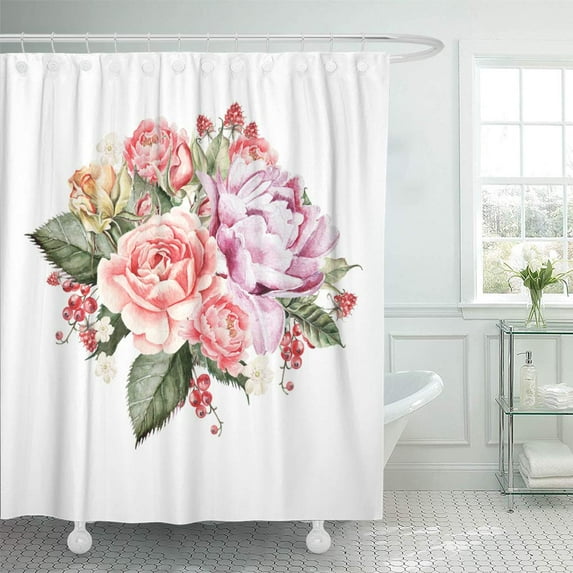 Libin Colorful Beautiful Vintage Rose Peony Berries Blackcurrant and Raspberry Shower Curtain 60x72 inch