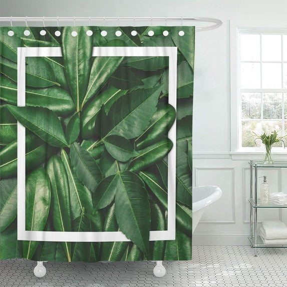 Libin Colorful Creative Made of Flowers and Leaves with Note Flat Lay Nature Concept Green Polyester Shower Curtain Bathroom Decor 66x72 inches