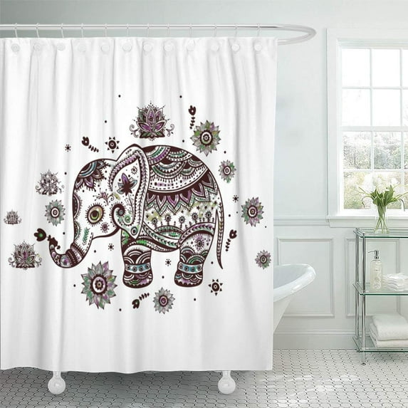 Libin Colorful Cute Pastel Colors Floral Elephant Wild Flowers Shower Curtain 60x72 inch