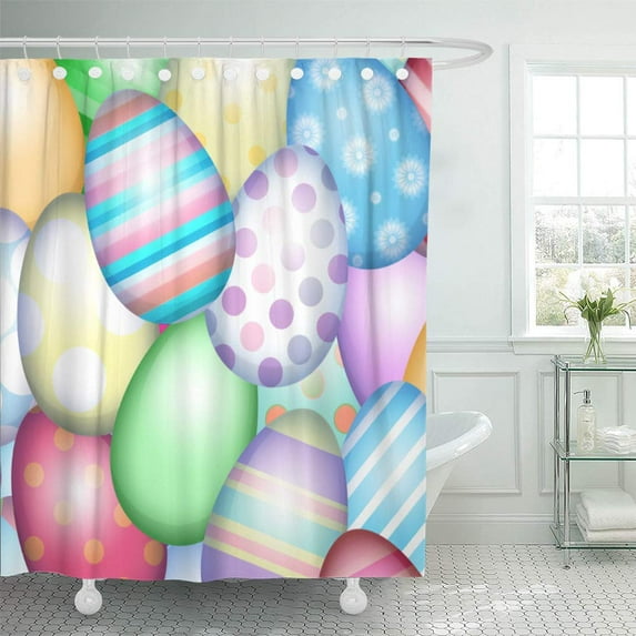 Libin Colorful Decorated Easter Eggs Stripes Dots Holiday Fun Happy Shower Curtain 60x72 inch