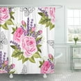 thumbnail image 1 of Libin Colorful Floral Pattern Pink Roses and Butterflies on Green Shower Curtain 60x72 inch, 1 of 3