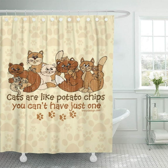 Libin Colorful Funny Cats are Like Potato Chips Saying Humorous Shower Curtain 66x72 inch