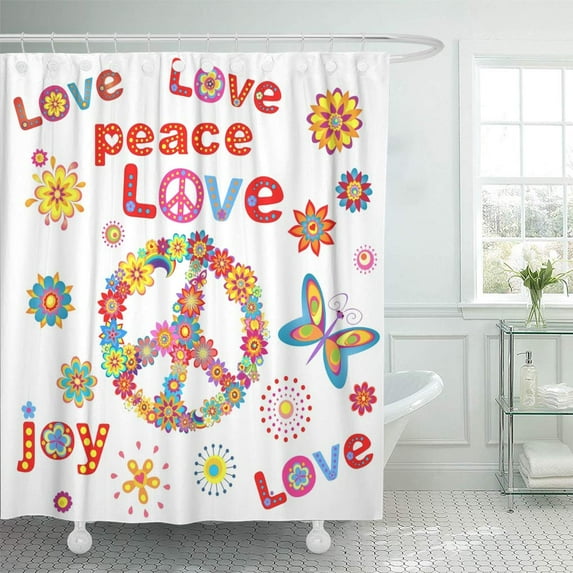Libin Colorful Hippy Flower Power Party 60S 70S Peace Seventies Shower Curtain 60x72 inch