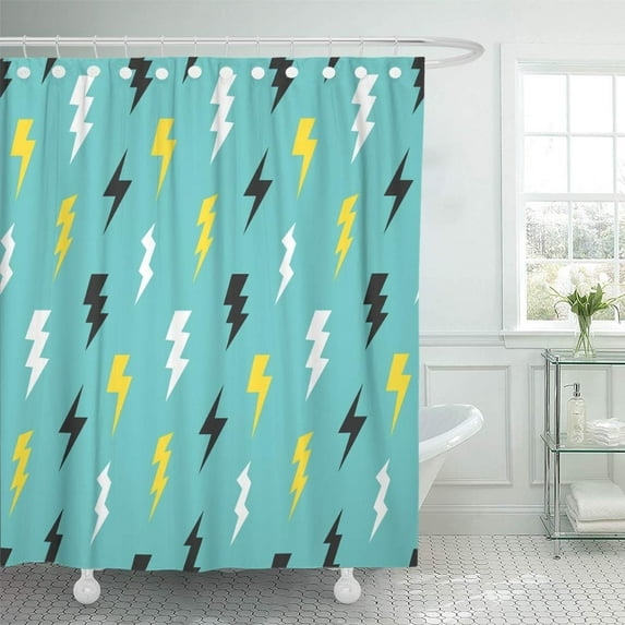 Libin Colorful Lightening Abstract Thunder in Vintage Bolt Pattern Cartoon Shower Curtain 66x72 inch
