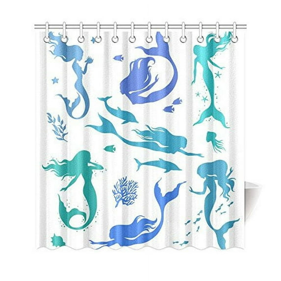 Libin Colorful Mermaid Silhouette Polyester Fabric Shower Curtain Bathroom Sets Home Decor 66x72 Inches