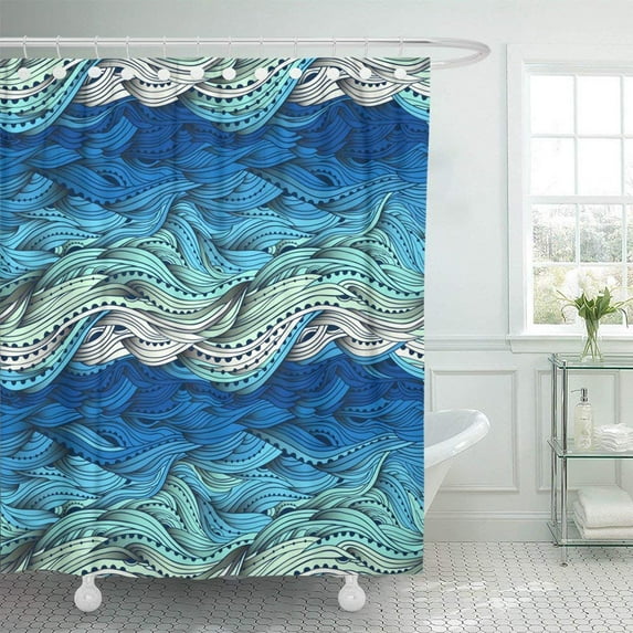 Libin Colorful Ocean Abstract Water Pattern Waves Blue Sea 1 Marine Curly Storm Summer Hair Funky Shower Curtain 60x72 inch