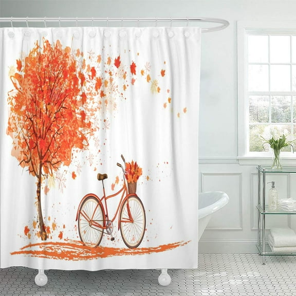 Libin Colorful Orange Fall Autumn Tree and Bicycle Red September Shower Curtain 60x72 inch