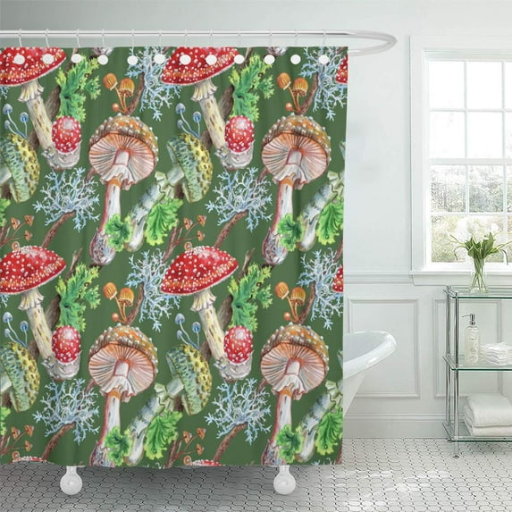 Libin Colorful Plant of Fly Agarics Grebes Mosses and Lichens Shower Curtain 60x72 inch