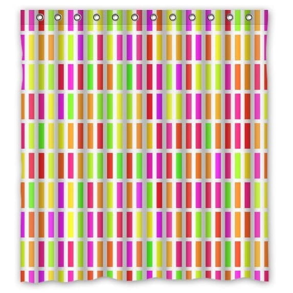 Libin Colorful Short Stripes Shower Curtain Waterproof Polyester Fabric Bathroom Curtain 66x72 inch