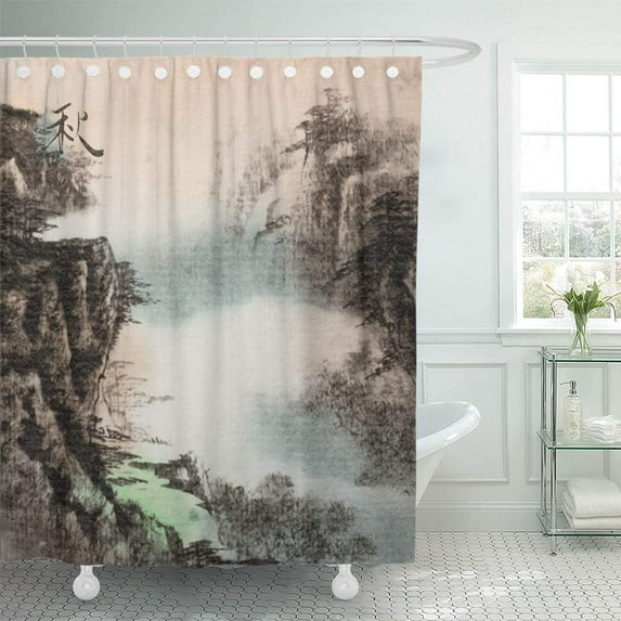 Libin Colorful Traditional Ink Painting Landscape of Season Fall Shower Curtain 60x72 inch