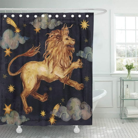 Libin Colorful Vintage Zodiac Sign Leo Watercolor Ages Air Antique Astrological Shower Curtain 66x72 inch
