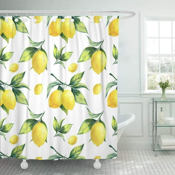 Libin Colorful Watercolor Lemon Pattern on White Green Fruit Tree Citrus Botanical Juice Polyester Shower Curtain Bathroom Decor 66x72 inches