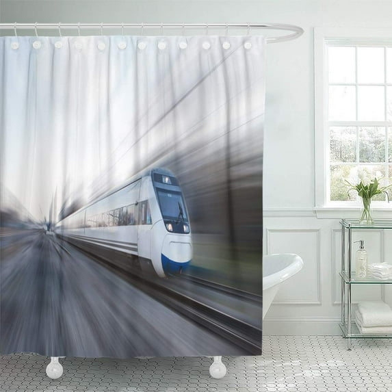 Libin Communication Blue Blur High Speed Train Cargo Commute Commuter Shower Curtain 60x72 inch