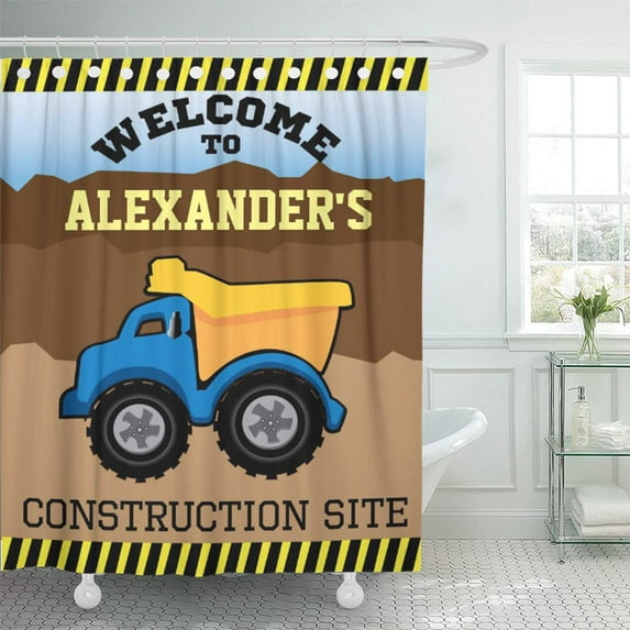 Libin Construction Yellow Dump Truck Birthday Welcome Sign Boy Tonka Shower Curtain 66x72 inch