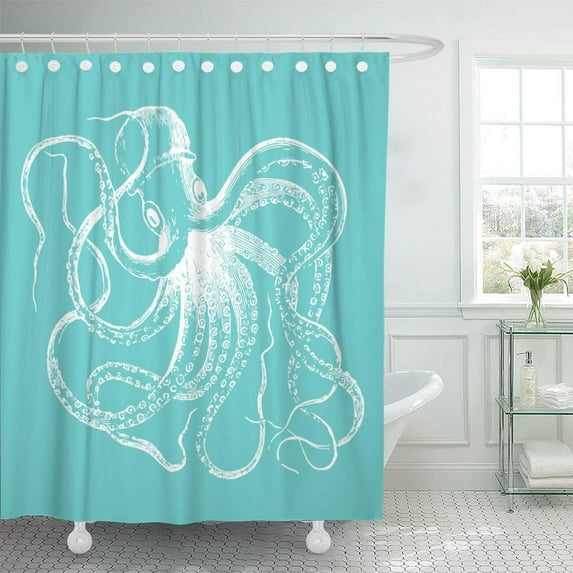 Libin Cool Vintage Octopus Nautical Stripes Drawing Steampunk Preppy Shower Curtain 66x72 inch