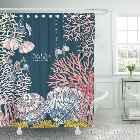 Libin Coral Reef Collection Fish and Sea Shells on Bottom Shower Curtain 60x72 inch