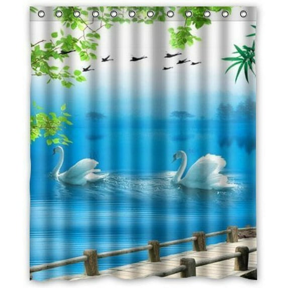 Libin Couple White Swan Shower Curtain Polyester Fabric Bathroom Decorative Curtain Size 60x72 Inches