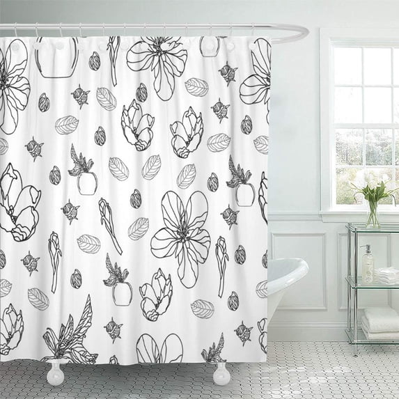Libin Cube Floral on Black White Unique Cute Shower Curtain 60x72 inch