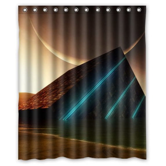 Libin Cube Stream Half Moon Scenery Waterproof Bathroom Fabric Shower Curtain 60x72 inches