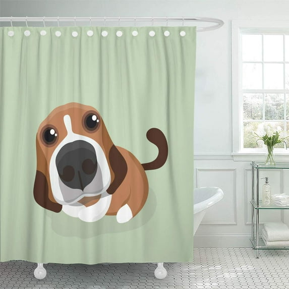Libin Cute Brown Adorable Cartoon Happy Beagle Dog White Shower Curtain 60x72 inch