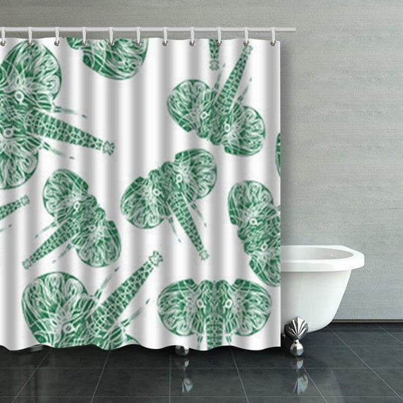 Libin Cute Elephants Seamless Pattern Oriental Shower Curtains Bathroom Curtain 66x72 Inch
