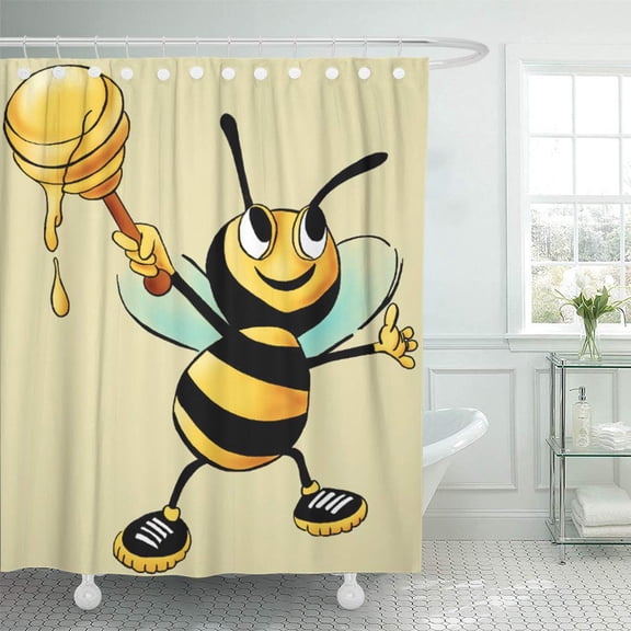Libin Cute Happy Bumble Bee Scoop of Honey Reusable Worker Shower Curtain 60x72 inch