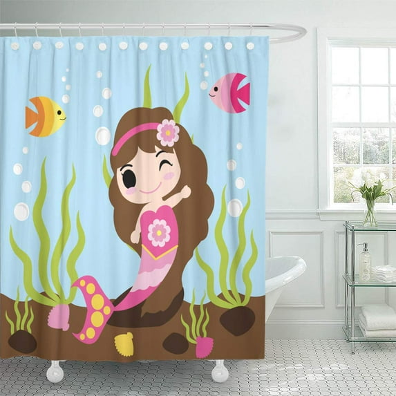 Libin Cute Mermaid Girl is Swimming Fishes in The Water Shower Curtain 60x72 inch