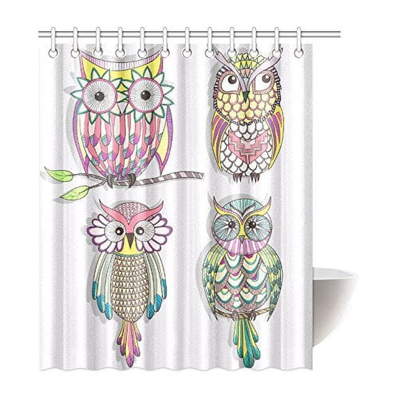 Libin Cute Owl Cartoon Picture Waterproof Polyester Fabric Shower Curtain 60x72 inches