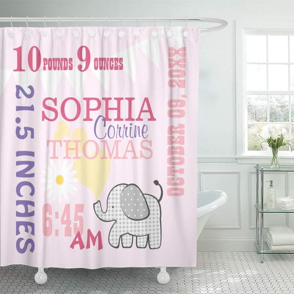 Libin Date Baby Birth Stats Pink Birthday Height Name Girl Shower Curtain 60x72 inch