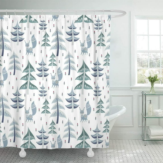Libin Decorative Seamless Pattern in Folk Style Squirrel Colorful Vector Shower Curtain 60x72 inch