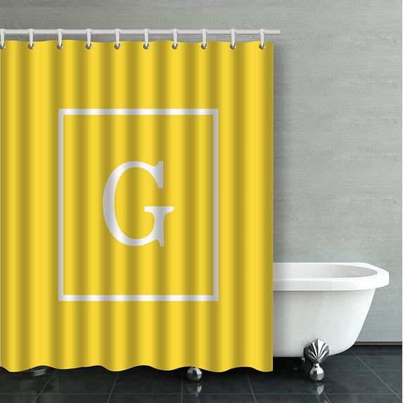 Libin Decors Pineapple Yellow White Framed Initial Monogram Bathroom Shower Curtain 66x72 inches