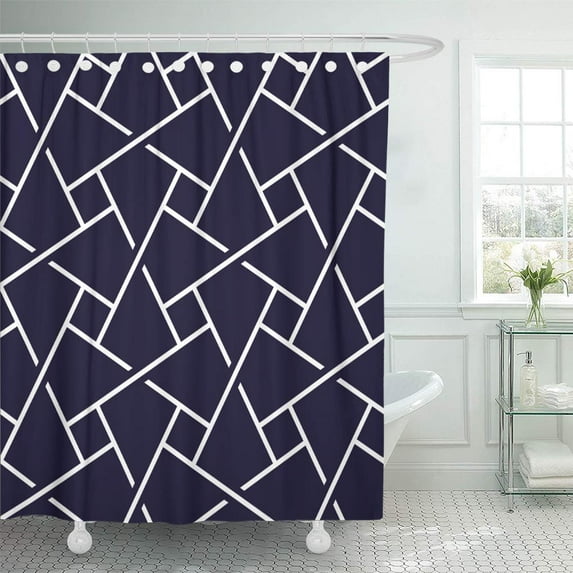 Libin Deep Blue White Line Geometry Modern Simple Abstract Shower Curtain 60x72 inch